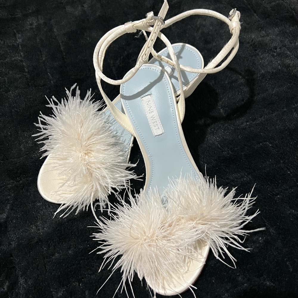 Nine West Cream Feathered Heels